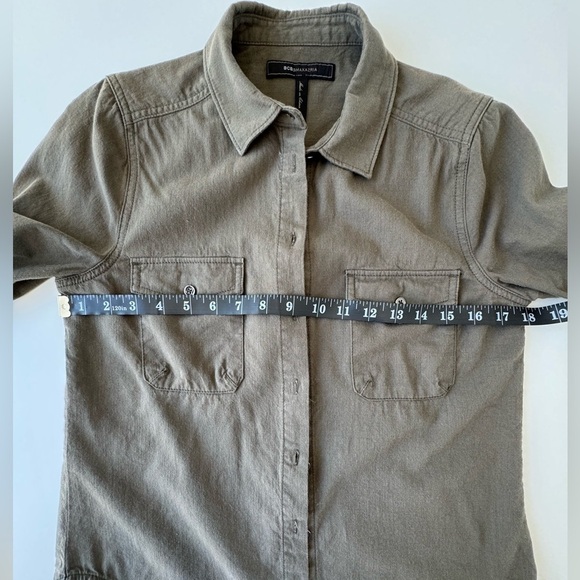 BCBG MaxAzria Cargo Button down Collared Shirt, Size XS Military Green - Picture 7 of 8